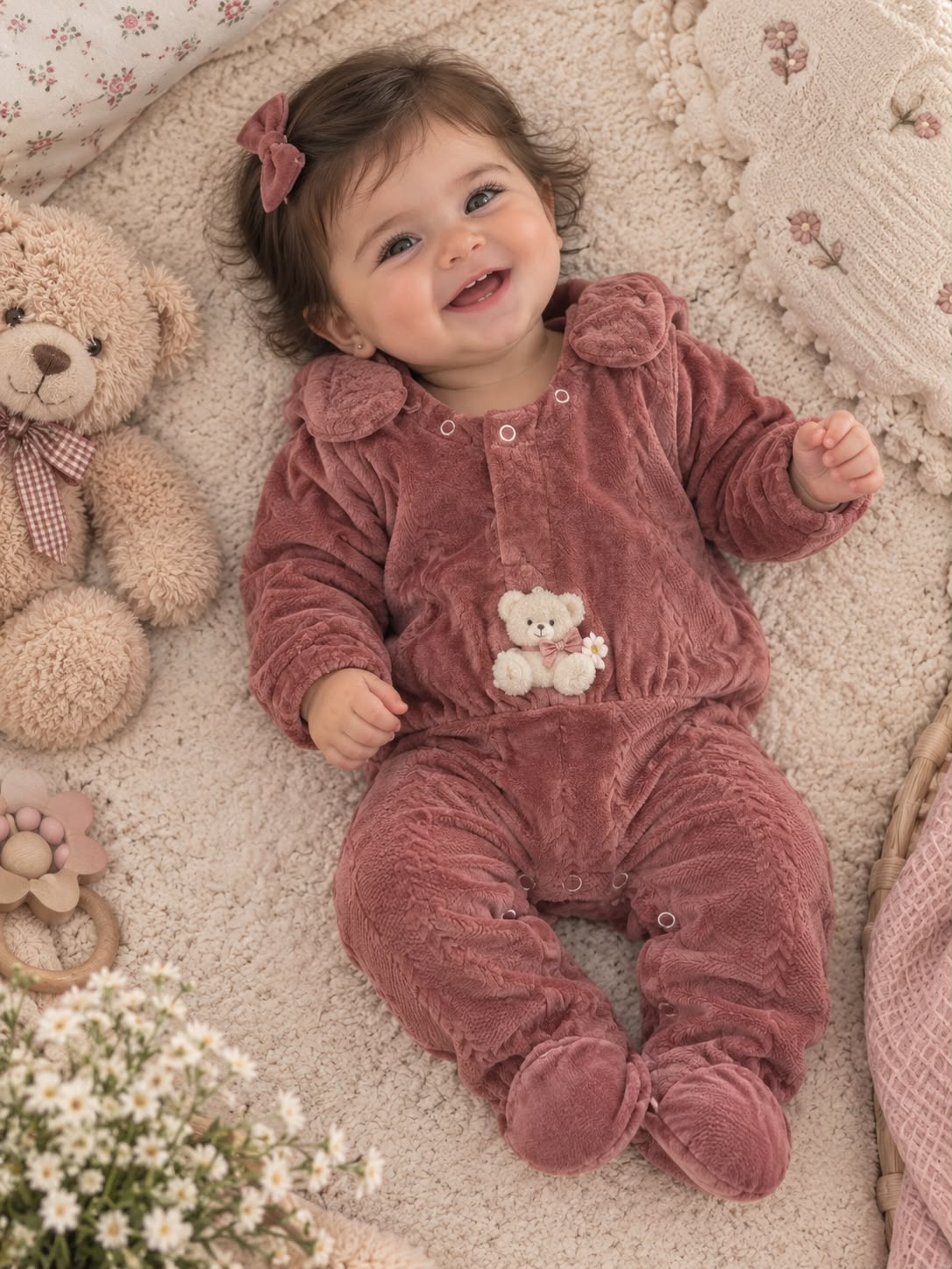 Dusty Rose Plush Baby Footie